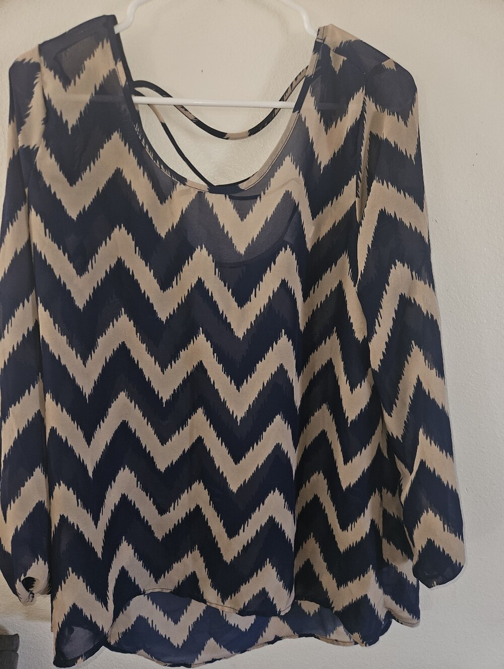 Charming Charlie Womans Chevron Print Sheer Womans Blouse Size L
